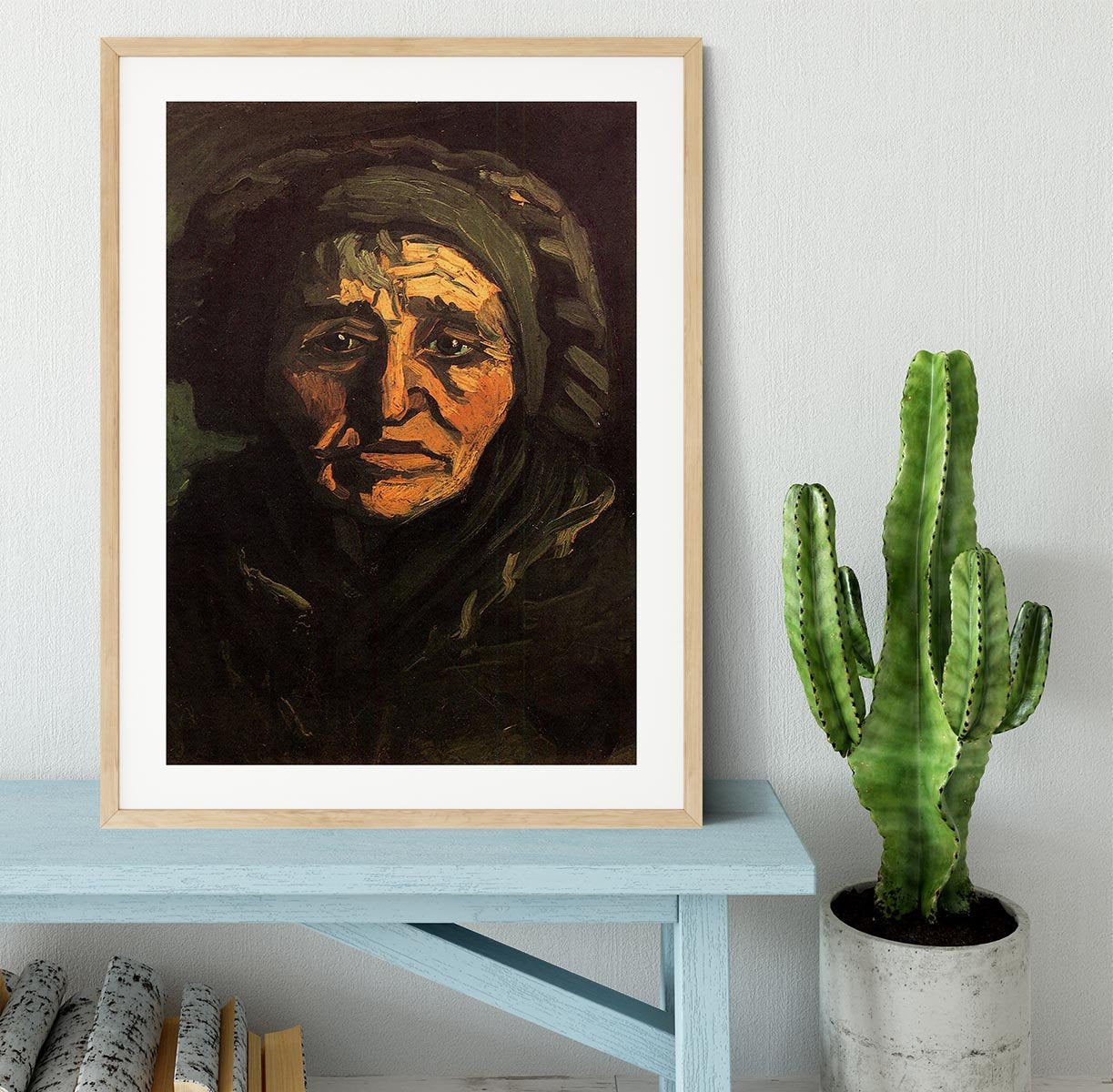 Head of a Peasant Woman with Greenish Lace Cap by Van Gogh Framed Print - Canvas Art Rocks - 3