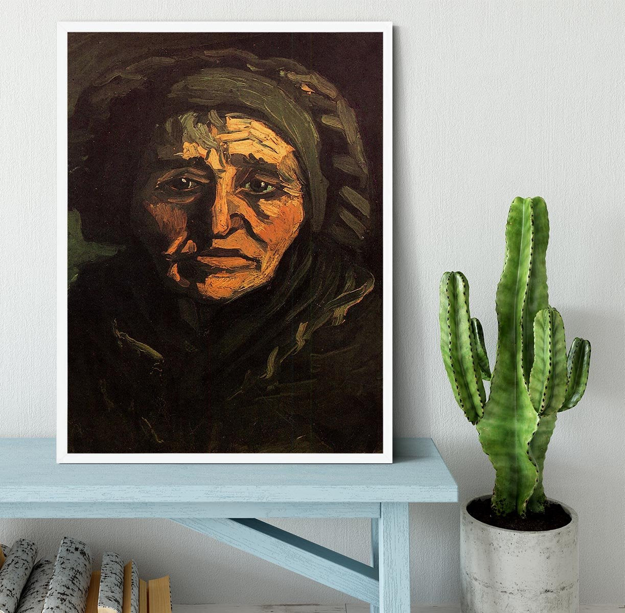Head of a Peasant Woman with Greenish Lace Cap by Van Gogh Framed Print - Canvas Art Rocks -6