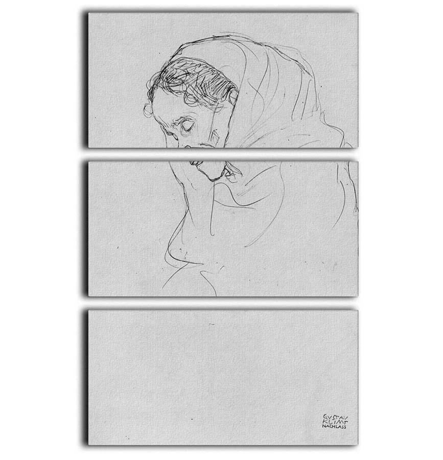 Head of an old woman in profile by Klimt 3 Split Panel Canvas Print - Canvas Art Rocks - 1