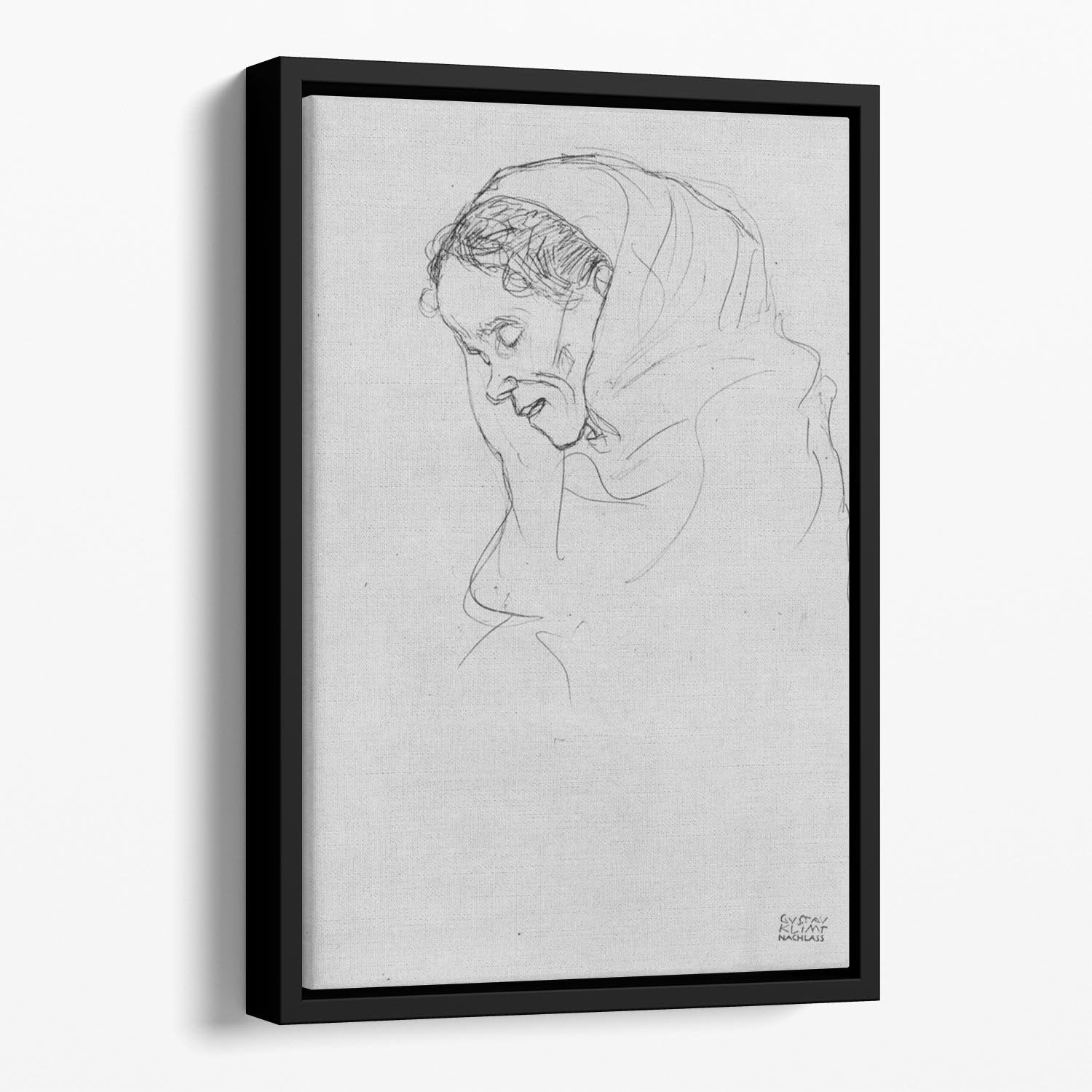 Head of an old woman in profile by Klimt Floating Framed Canvas