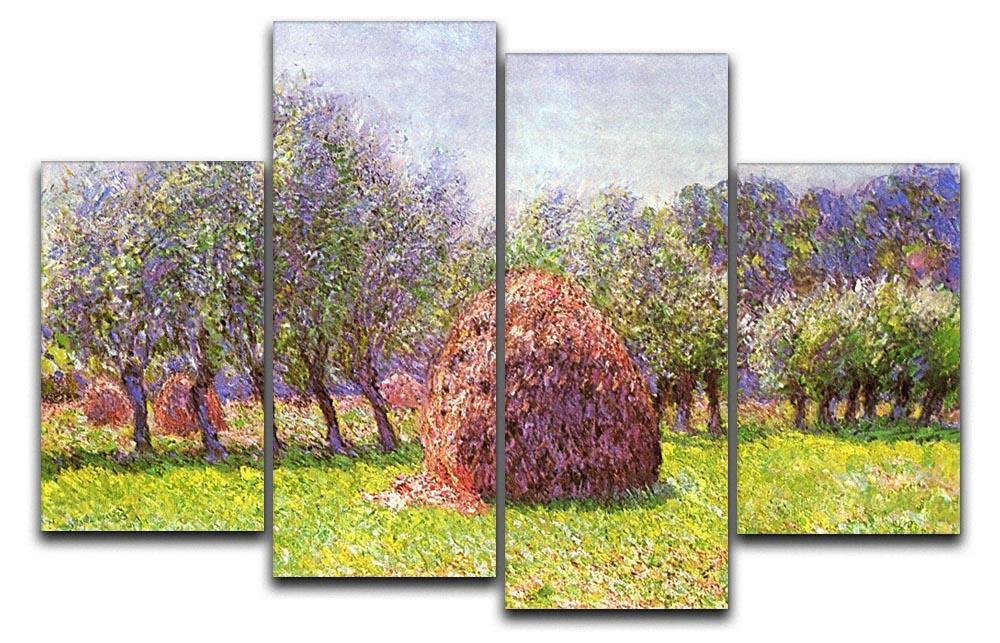 Heap of hay in the field by Monet 4 Split Panel Canvas  - Canvas Art Rocks - 1