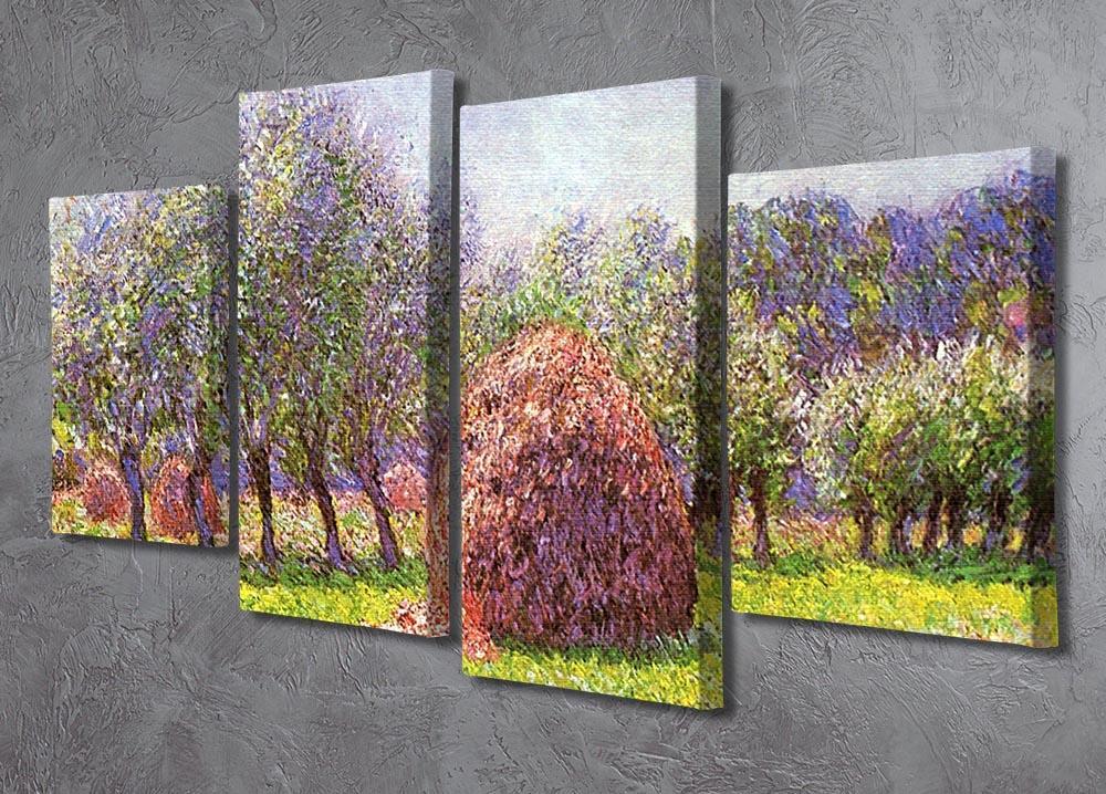Heap of hay in the field by Monet 4 Split Panel Canvas - Canvas Art Rocks - 2