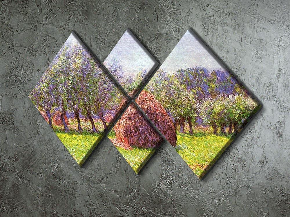 Heap of hay in the field by Monet 4 Square Multi Panel Canvas - Canvas Art Rocks - 2