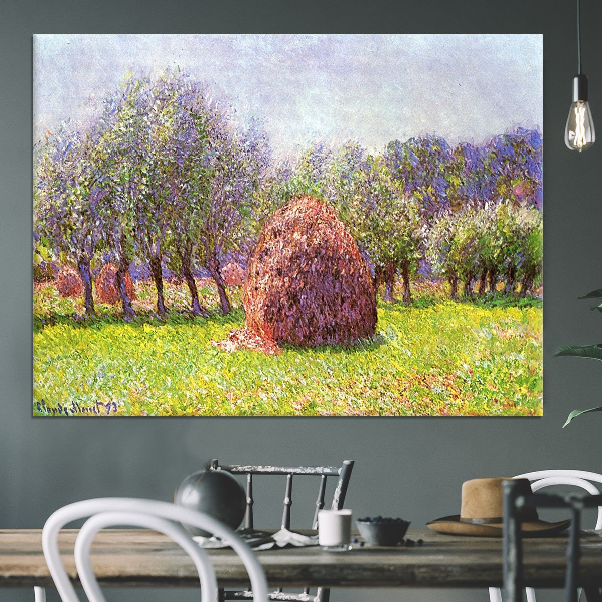 Heap of hay in the field by Monet Canvas Print or Poster