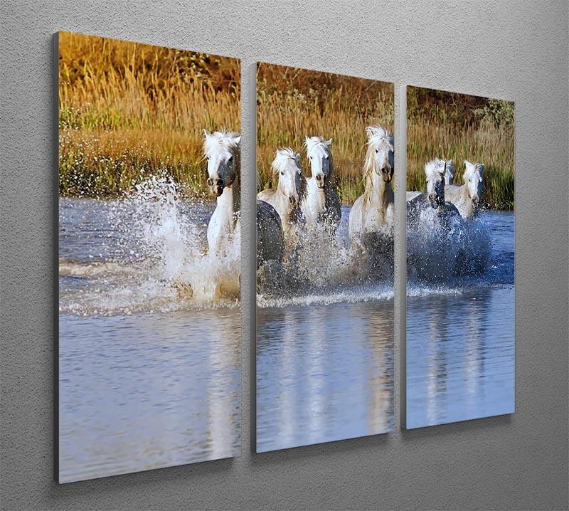 Heard of White Horses Running and splashing 3 Split Panel Canvas Print - Canvas Art Rocks - 2