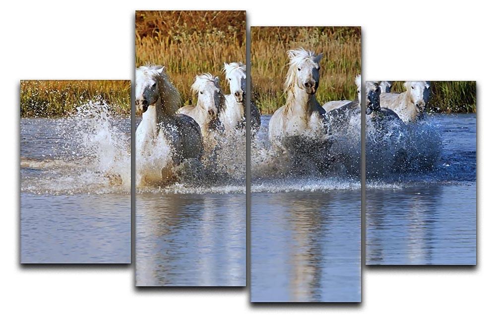 Heard of White Horses Running and splashing 4 Split Panel Canvas - Canvas Art Rocks - 1