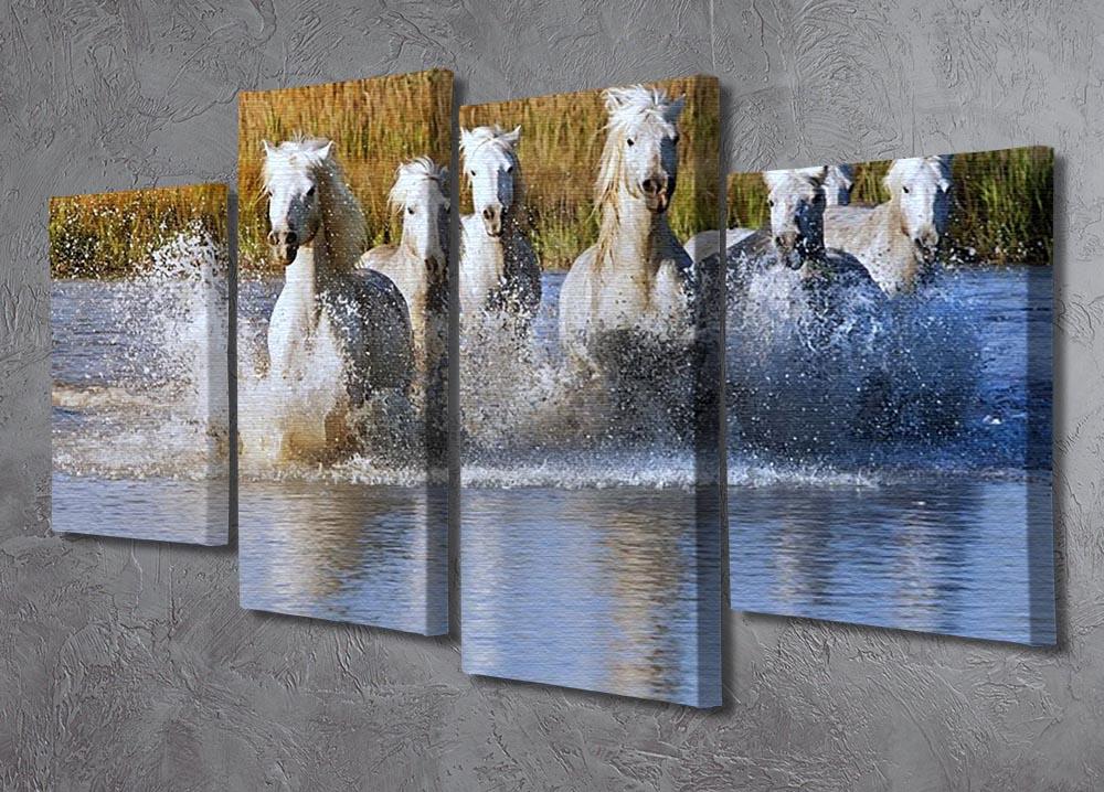 Heard of White Horses Running and splashing 4 Split Panel Canvas - Canvas Art Rocks - 2