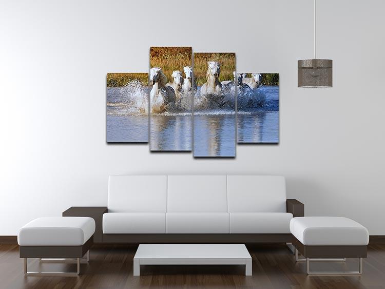 Heard of White Horses Running and splashing 4 Split Panel Canvas - Canvas Art Rocks - 3