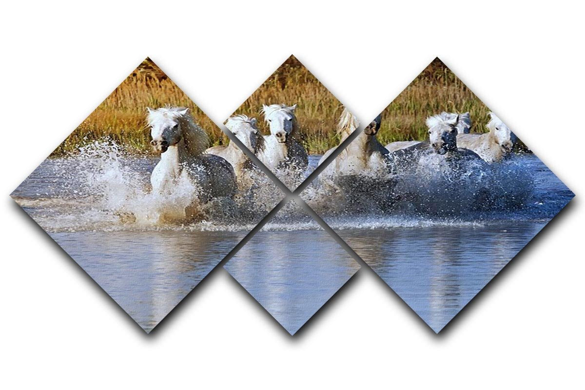 Heard of White Horses Running and splashing 4 Square Multi Panel Canvas - Canvas Art Rocks - 1