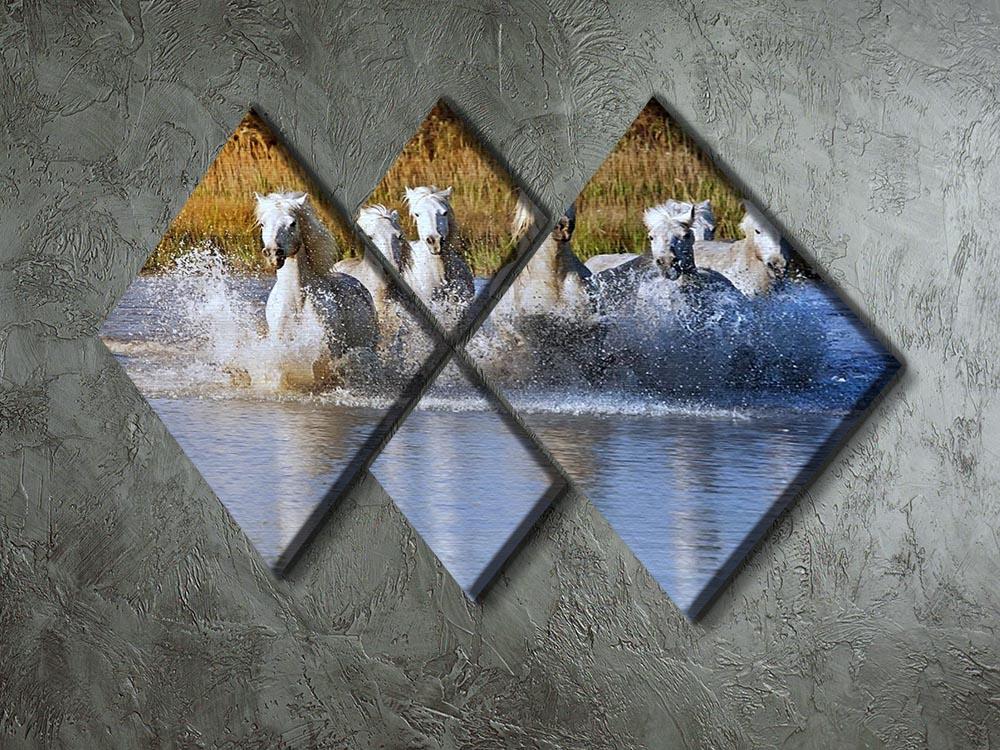 Heard of White Horses Running and splashing 4 Square Multi Panel Canvas - Canvas Art Rocks - 2