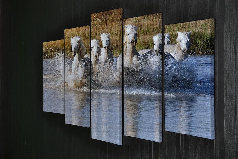 Heard of White Horses Running and splashing 5 Split Panel Canvas - Canvas Art Rocks - 2