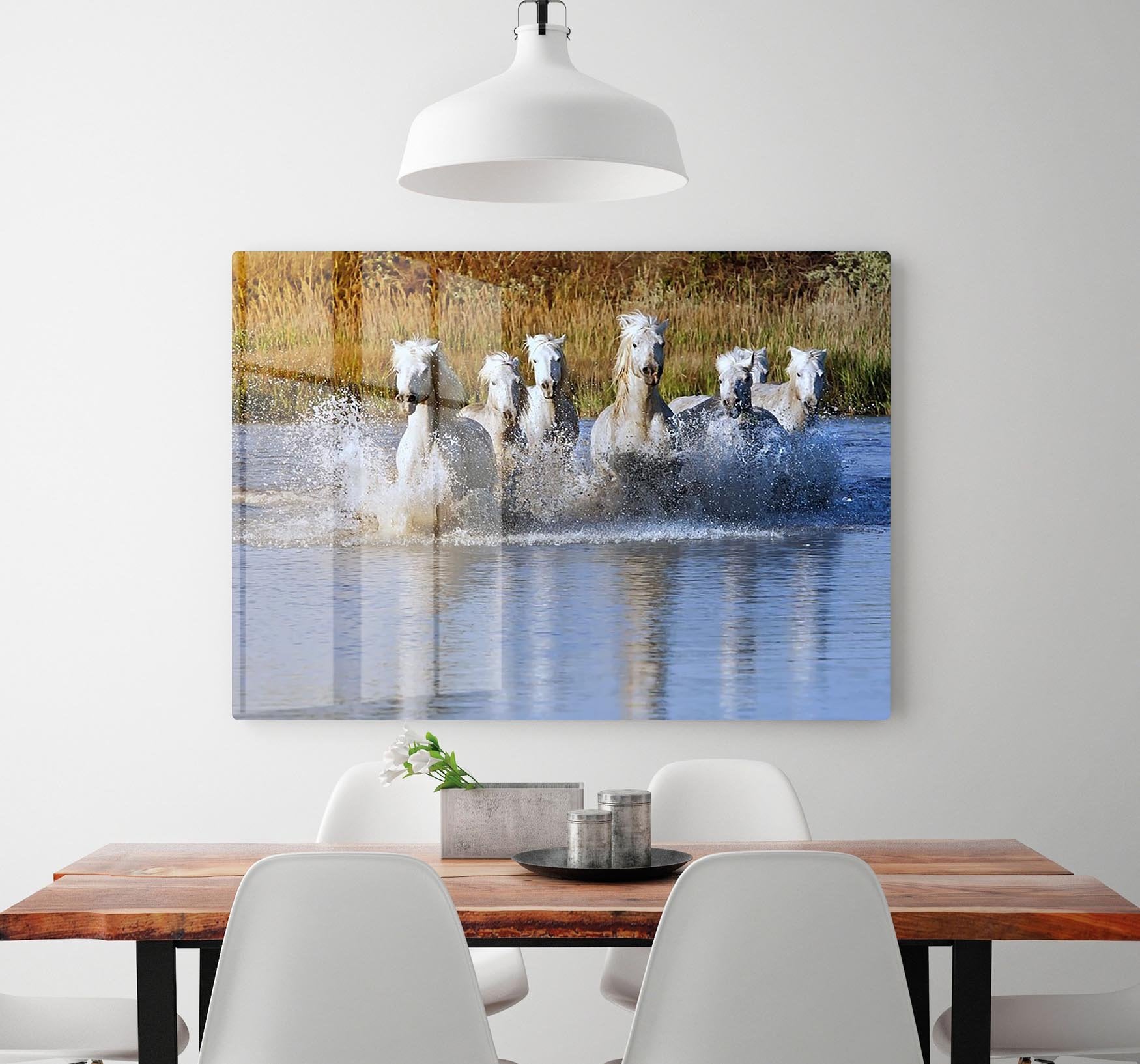 Heard of White Horses Running and splashing HD Metal Print - Canvas Art Rocks - 2