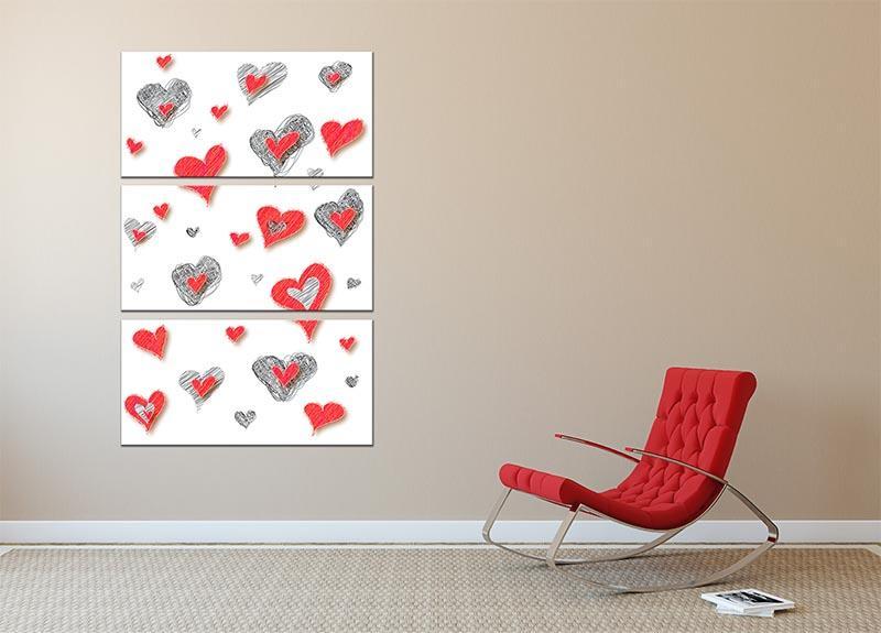 Heart Pattern 3 Split Panel Canvas Print - Canvas Art Rocks - 2