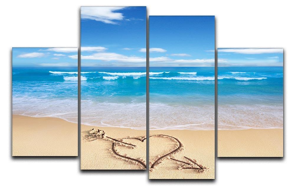 Heart with arrow in sand 4 Split Panel Canvas - Canvas Art Rocks - 1