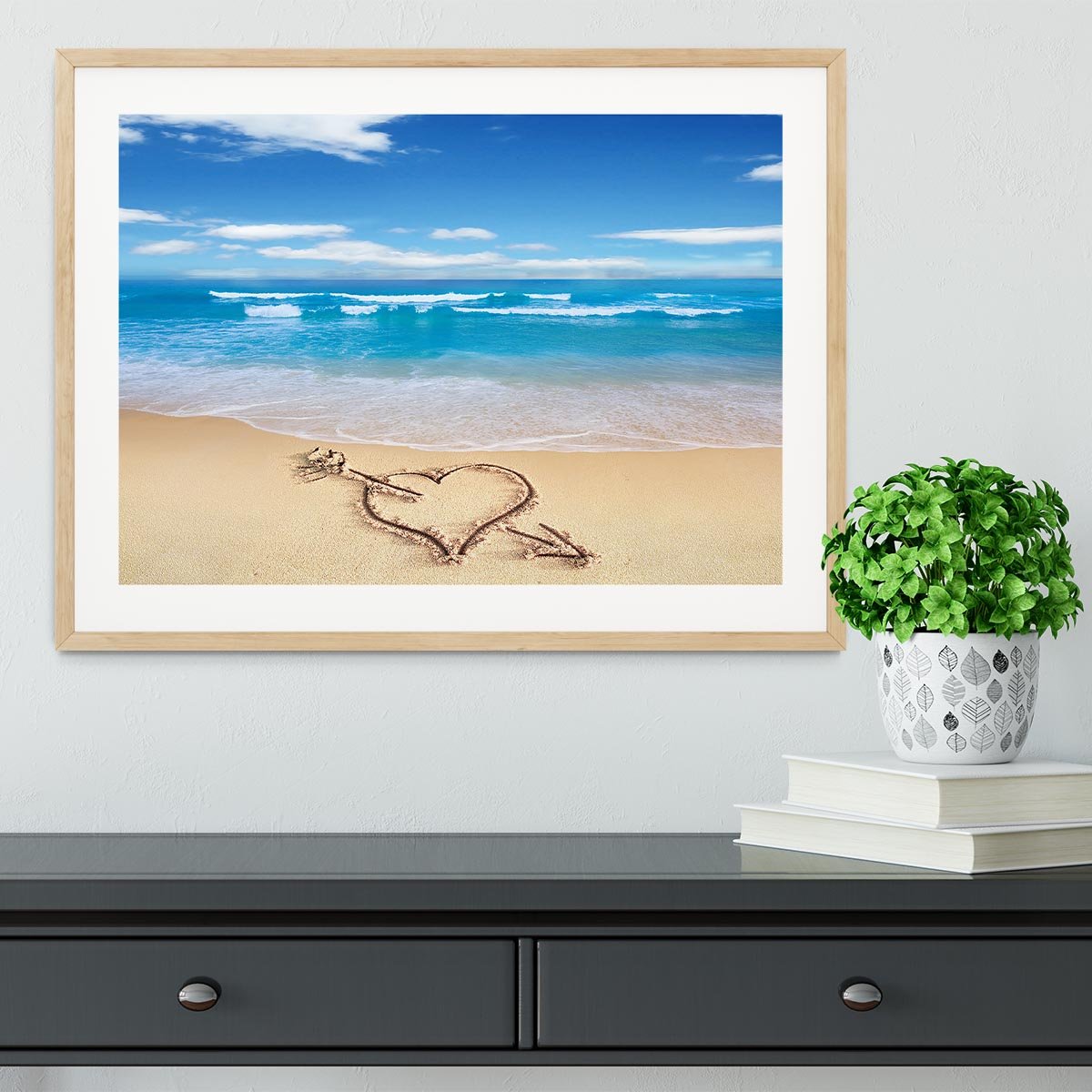 Heart with arrow in sand Framed Print - Canvas Art Rocks - 3
