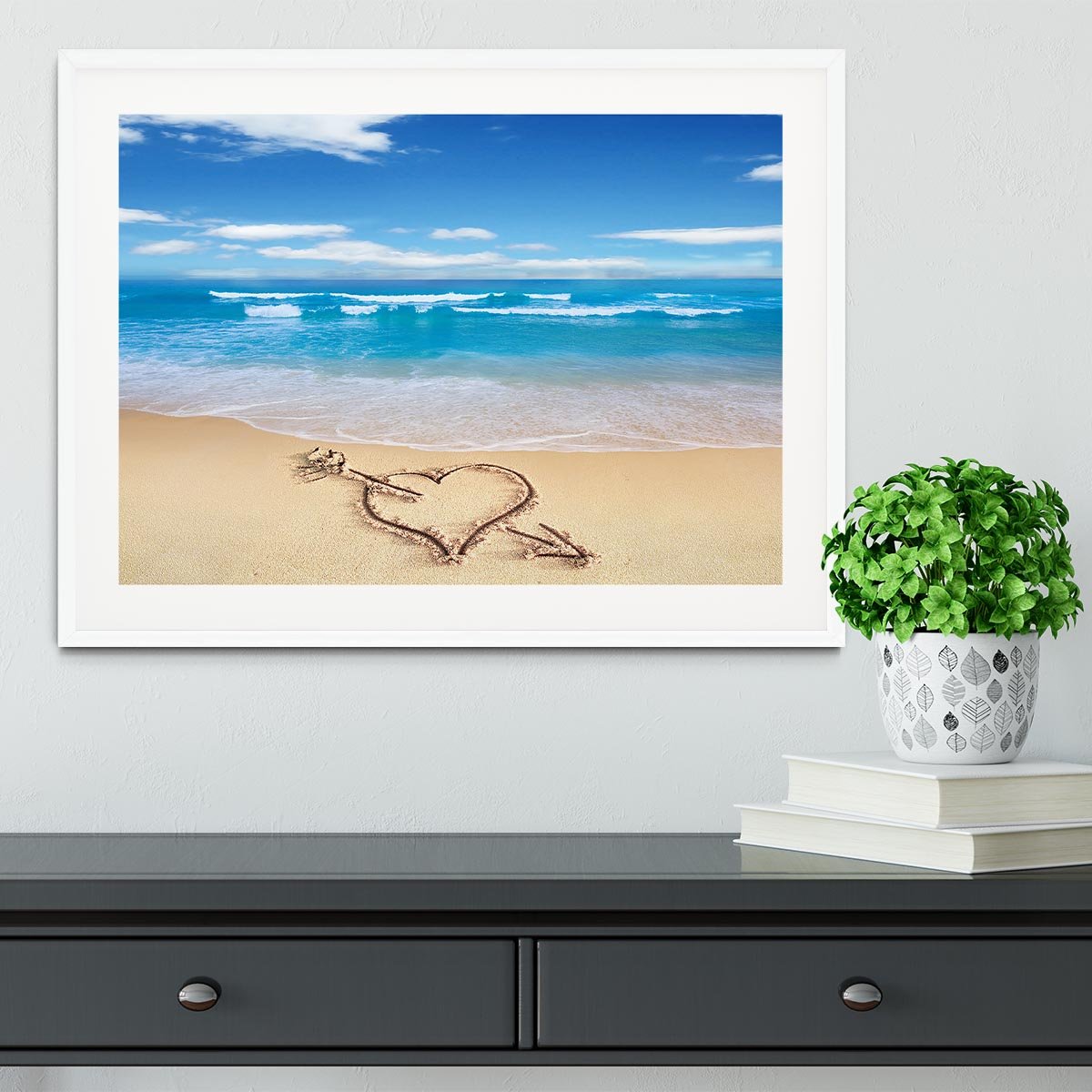 Heart with arrow in sand Framed Print - Canvas Art Rocks - 5