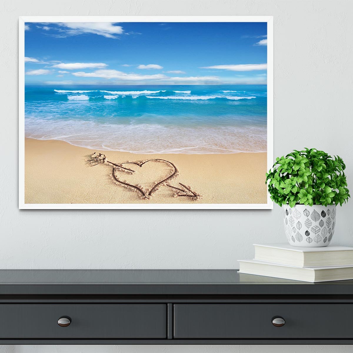 Heart with arrow in sand Framed Print - Canvas Art Rocks -6