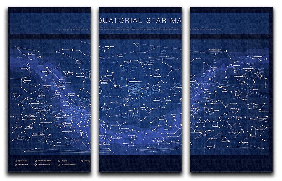 High detailed star map with names of stars contellations 3 Split Panel Canvas Print - Canvas Art Rocks - 1