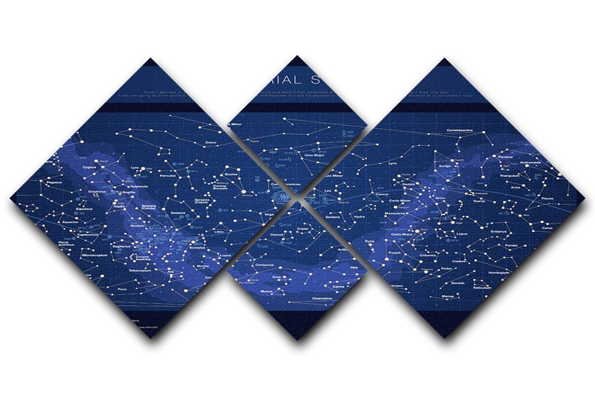 High detailed star map with names of stars contellations 4 Square Multi Panel Canvas  - Canvas Art Rocks - 1