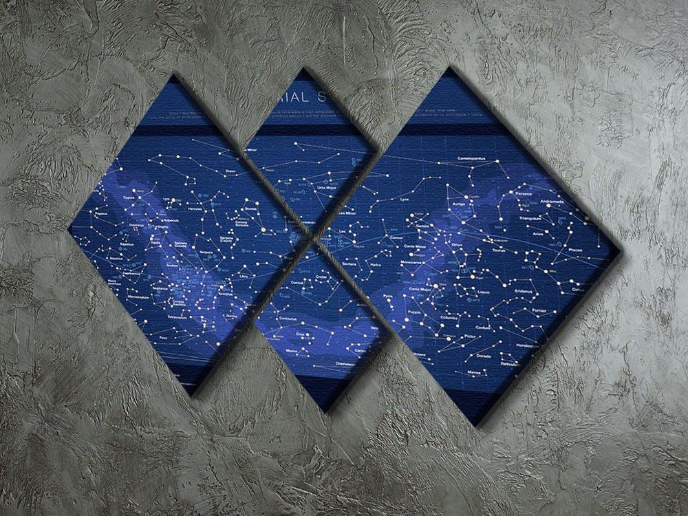 High detailed star map with names of stars contellations 4 Square Multi Panel Canvas - Canvas Art Rocks - 2