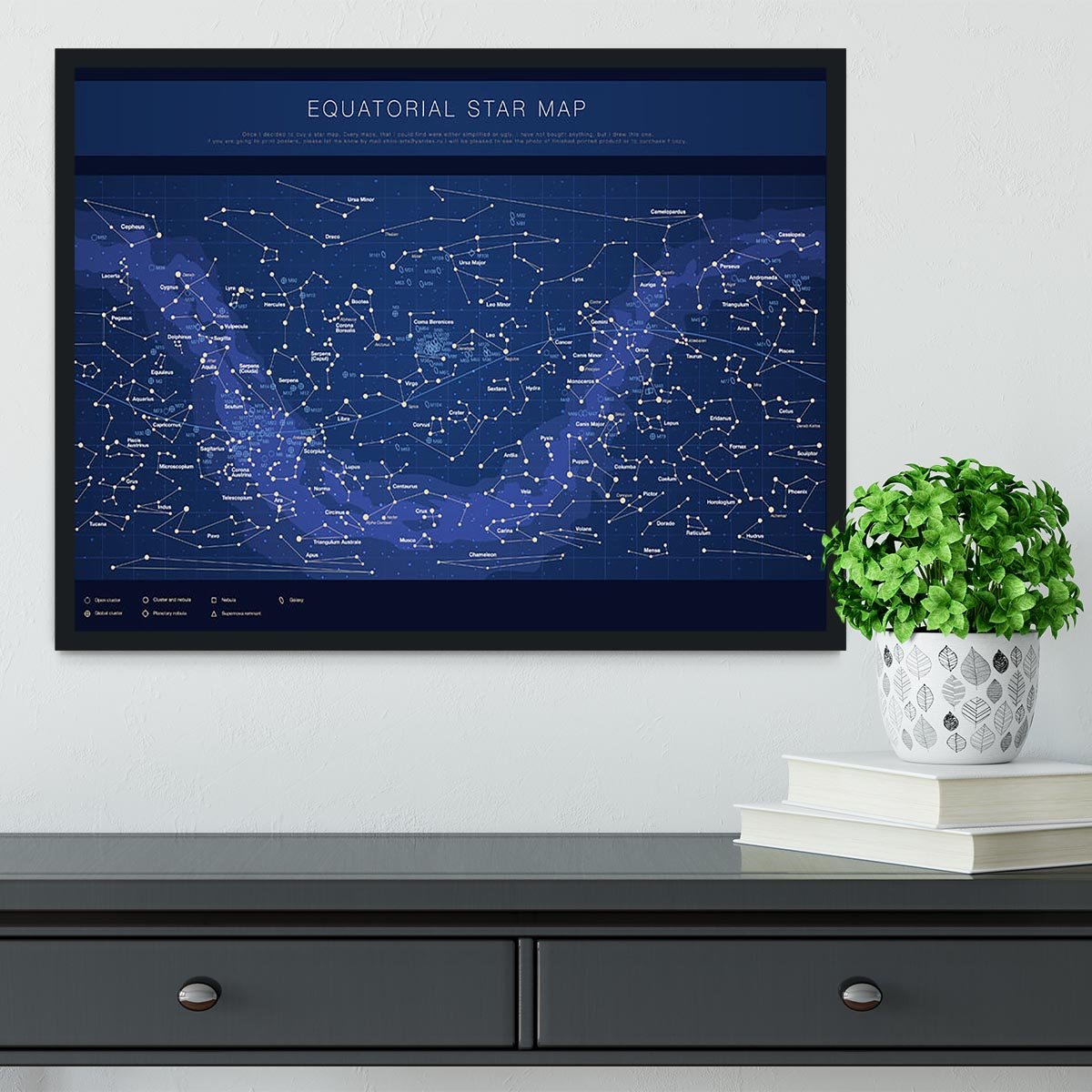 High detailed star map with names of stars contellations Framed Print - Canvas Art Rocks - 2