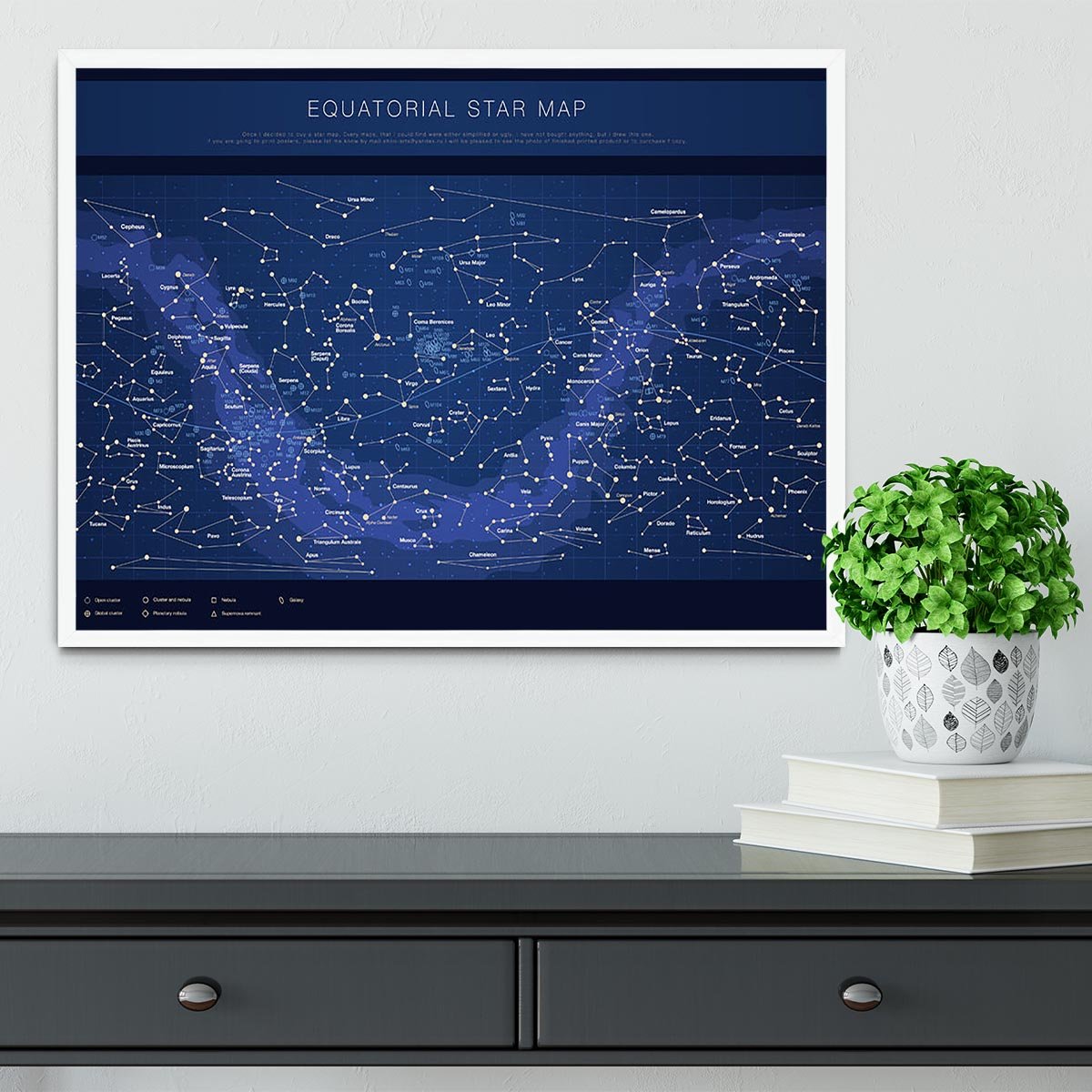 High detailed star map with names of stars contellations Framed Print - Canvas Art Rocks -6