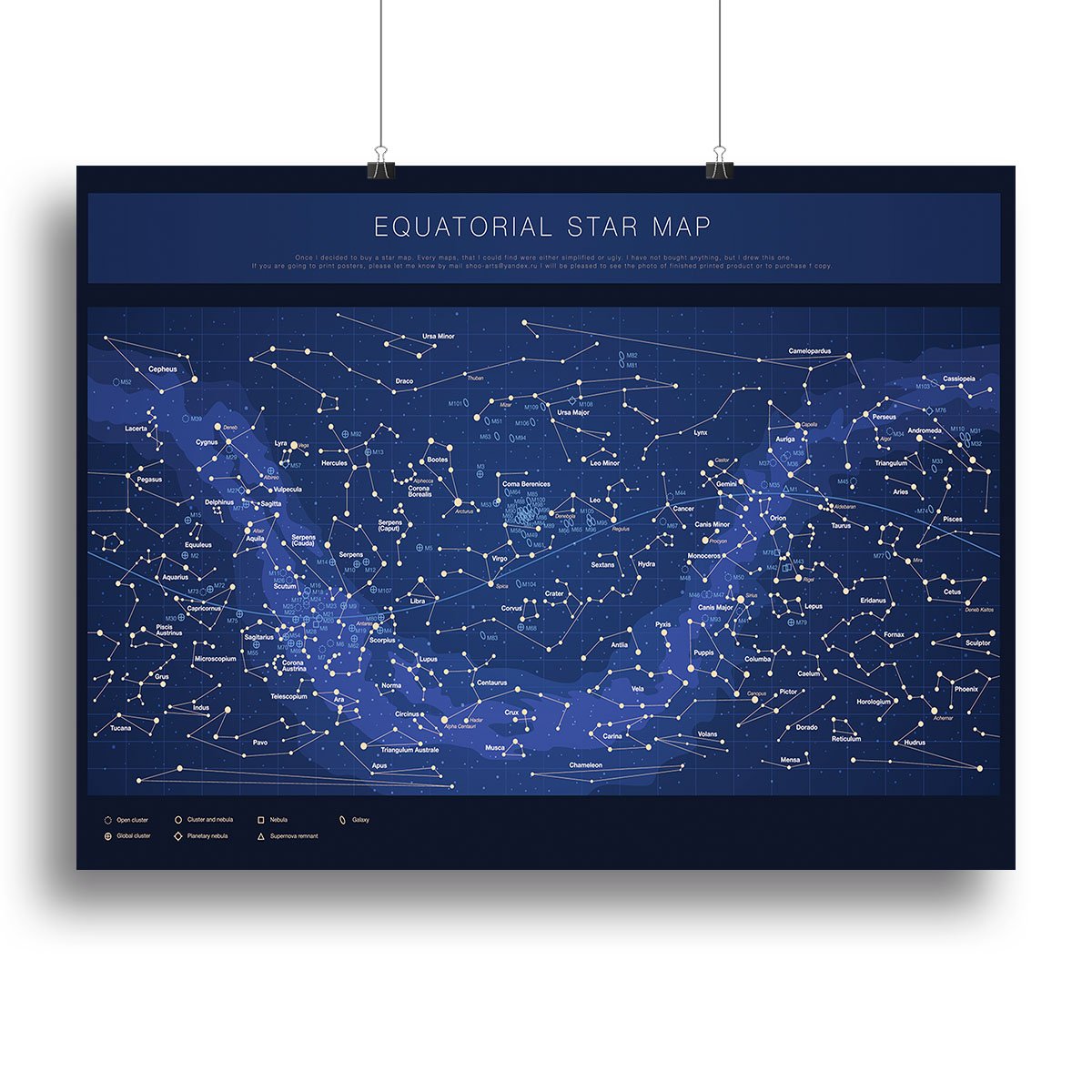 High detailed star map with names of stars contellations Canvas Print or Poster