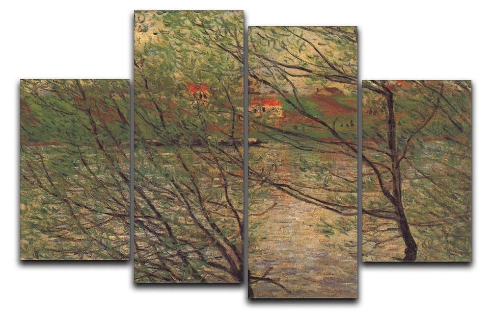 His bank the Ile de la Grande Jatte by Monet 4 Split Panel Canvas  - Canvas Art Rocks - 1