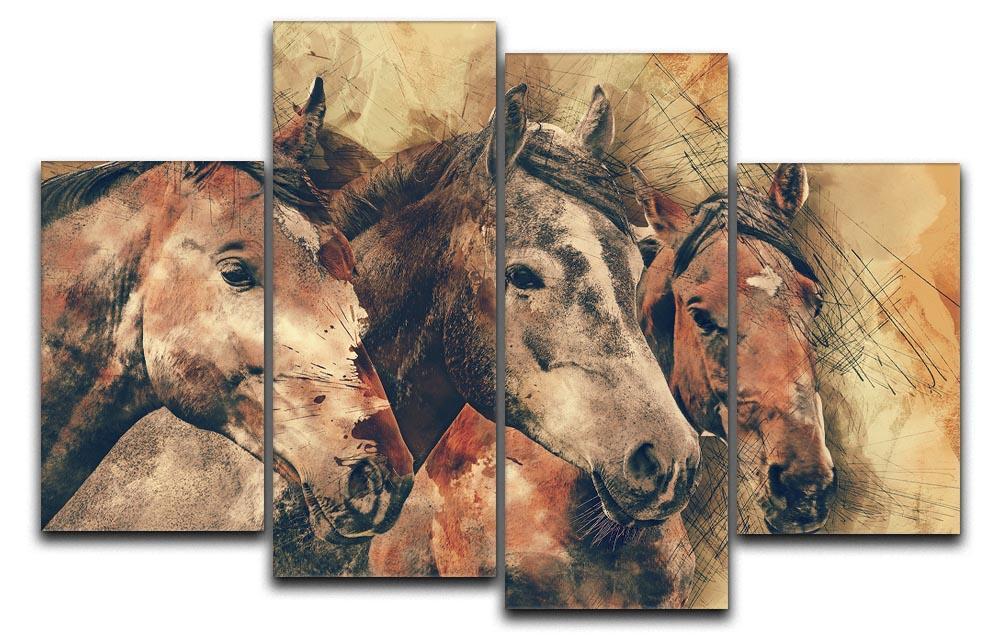 Horse Painting 4 Split Panel Canvas  - Canvas Art Rocks - 1