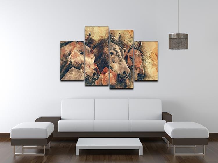 Horse Painting 4 Split Panel Canvas - Canvas Art Rocks - 3