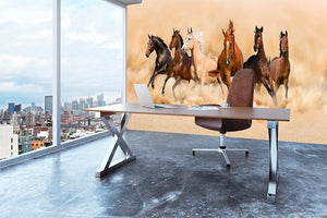 Horse herd run in desert sand storm Wall Mural Wallpaper - Canvas Art Rocks - 3