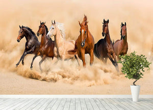 Horse herd run in desert sand storm Wall Mural Wallpaper - Canvas Art Rocks - 4