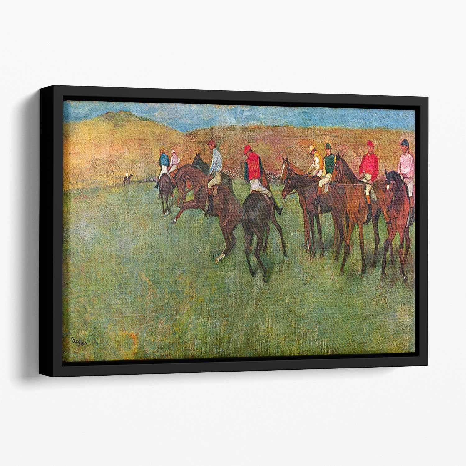 Horse race before the start by Degas Floating Framed Canvas