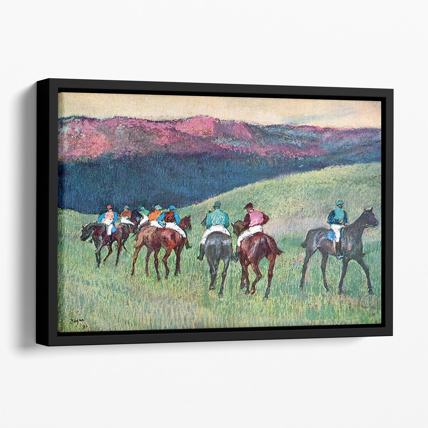 Horse racing The training by Degas Floating Framed Canvas