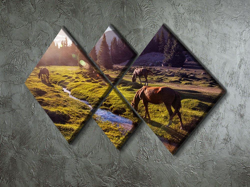 Horses in the Gregory gorge mountains 4 Square Multi Panel Canvas - Canvas Art Rocks - 2