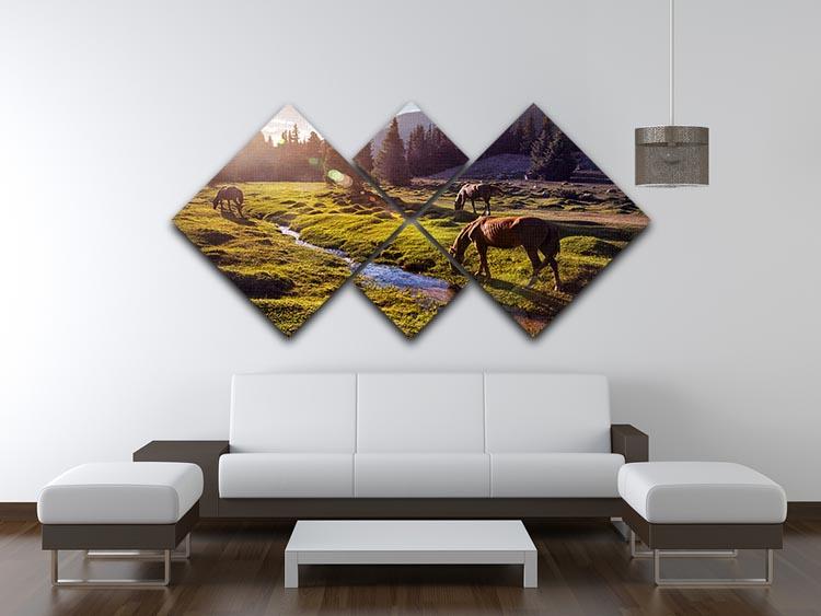 Horses in the Gregory gorge mountains 4 Square Multi Panel Canvas - Canvas Art Rocks - 3