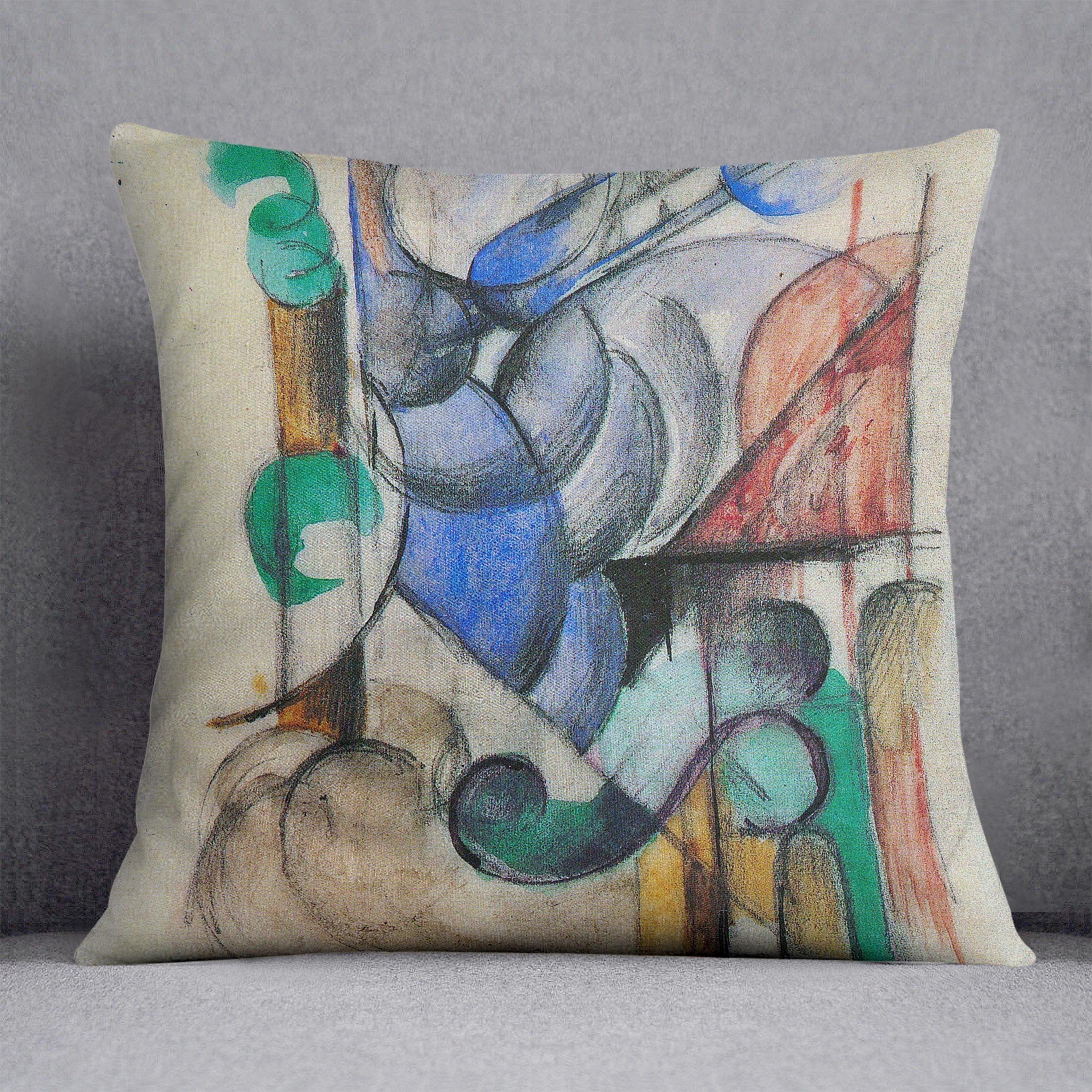 House in abstract landscape by Franz Marc Throw Pillow