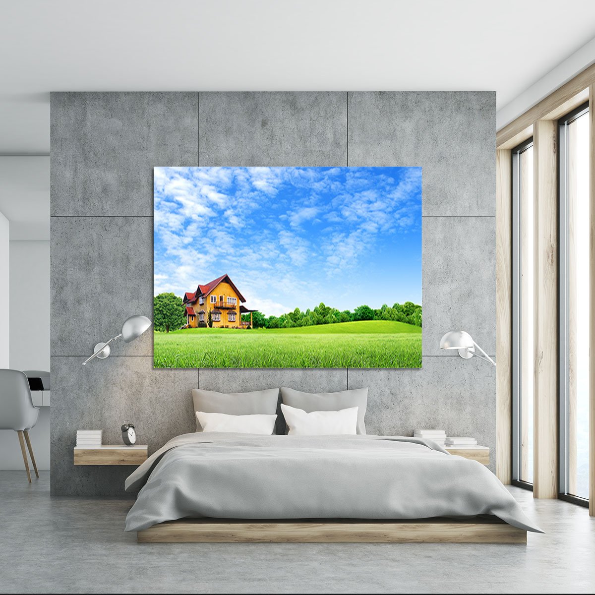 House on green field Canvas Print or Poster