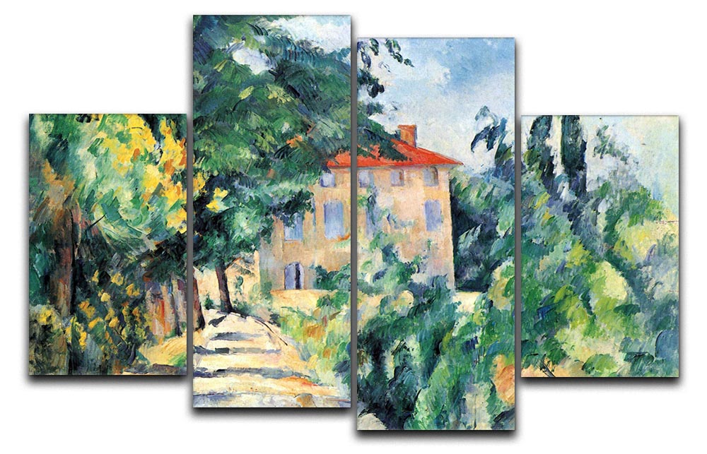 House with Red Roof by Cezanne 4 Split Panel Canvas - Canvas Art Rocks - 1