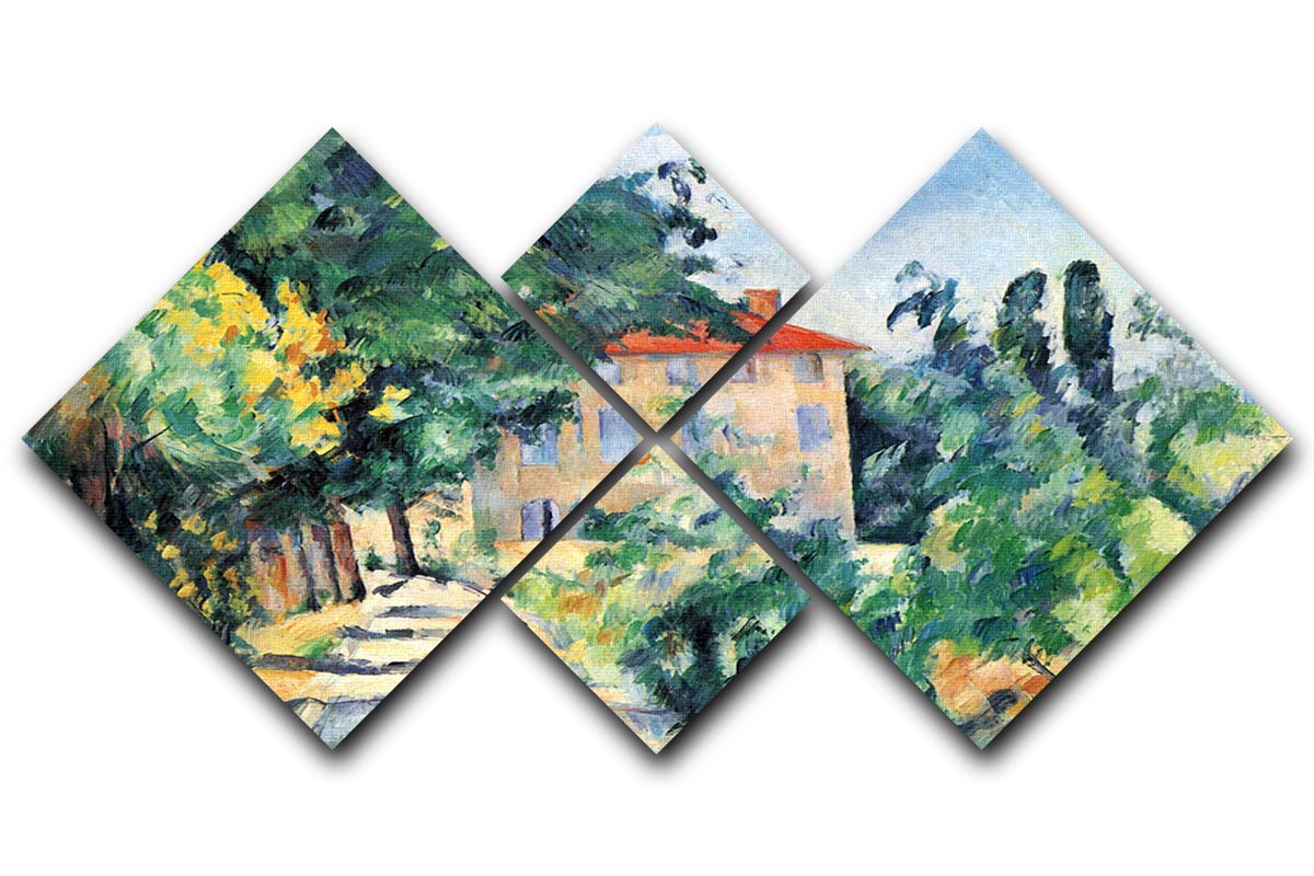 House with Red Roof by Cezanne 4 Square Multi Panel Canvas - Canvas Art Rocks - 1