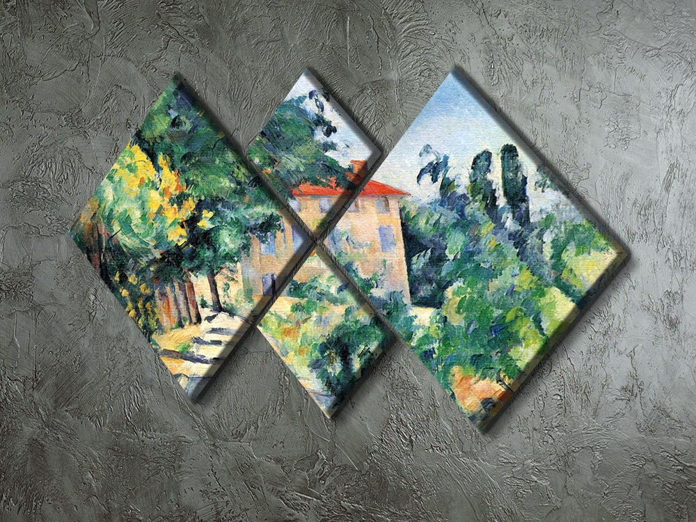 House with Red Roof by Cezanne 4 Square Multi Panel Canvas - Canvas Art Rocks - 2