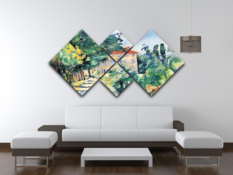 House with Red Roof by Cezanne 4 Square Multi Panel Canvas - Canvas Art Rocks - 3