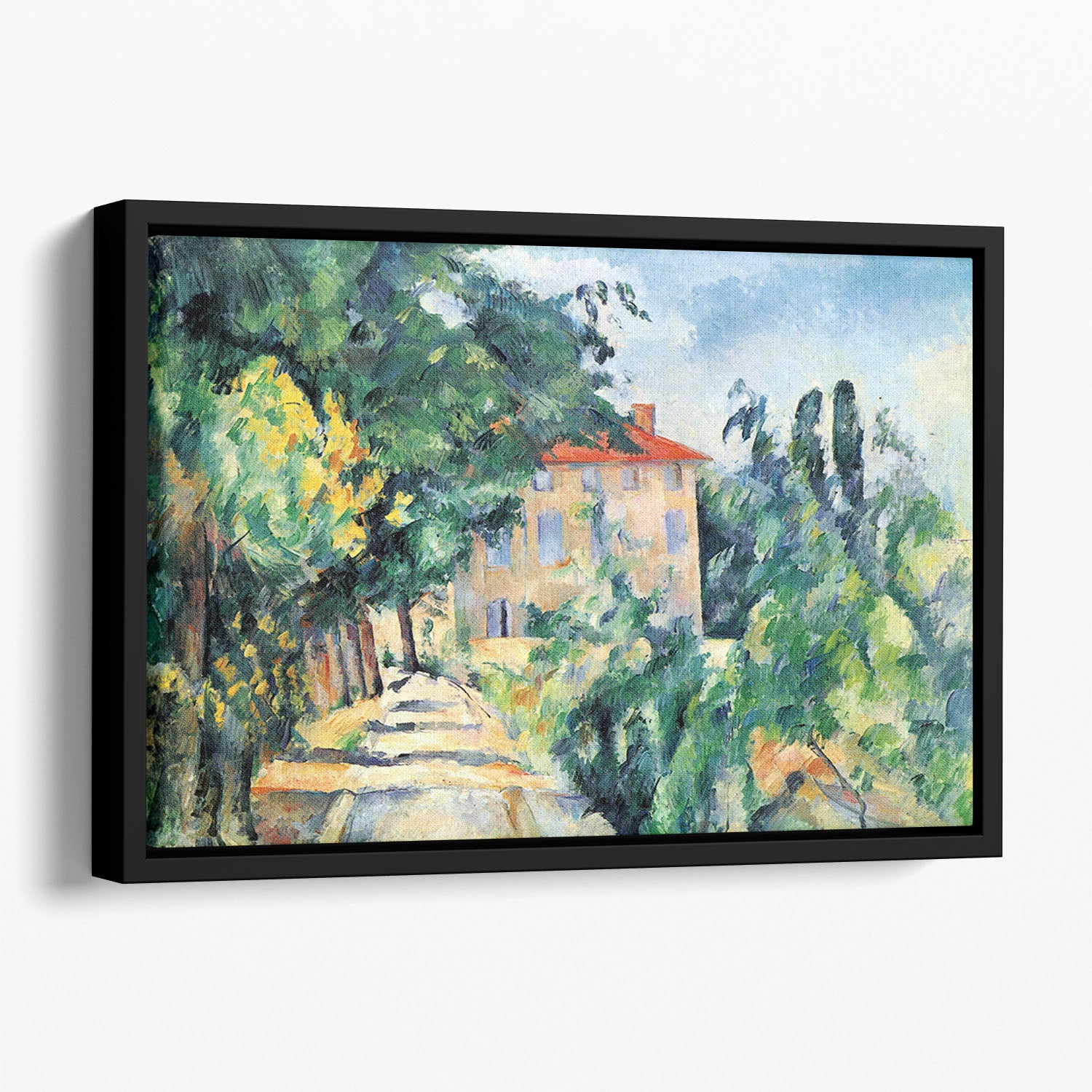House with Red Roof by Cezanne Floating Framed Canvas - Canvas Art Rocks - 1