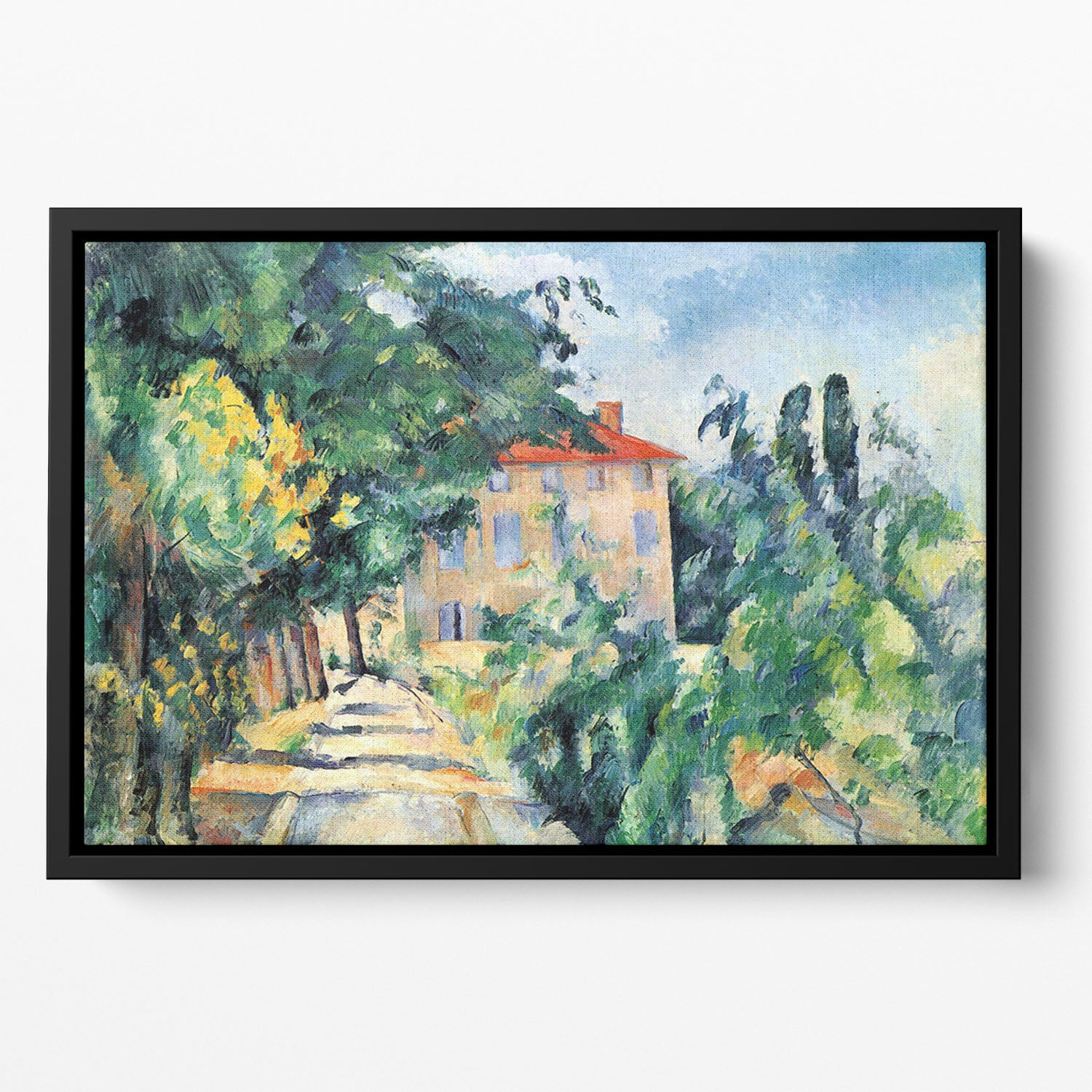 House with Red Roof by Cezanne Floating Framed Canvas - Canvas Art Rocks - 2