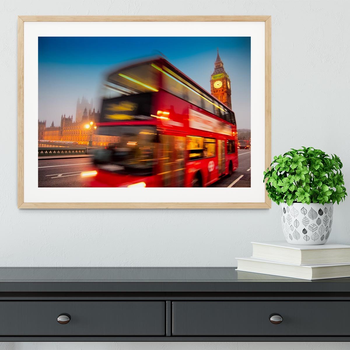 Houses Of Parliament red double-decker bus Framed Print - Canvas Art Rocks - 3