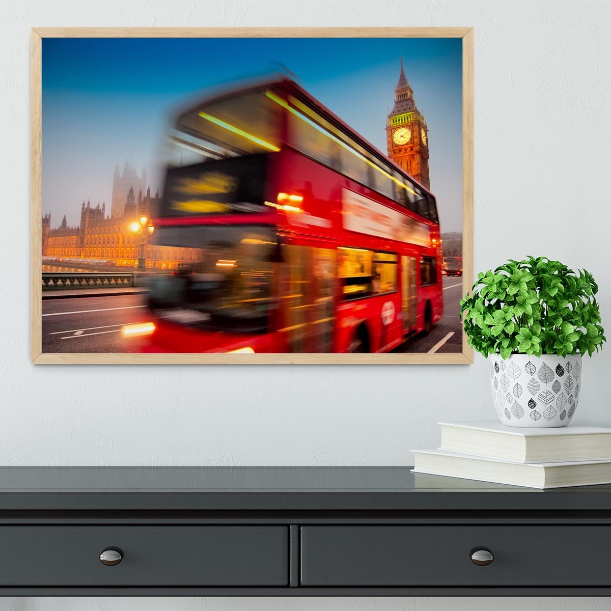 Houses Of Parliament red double-decker bus Framed Print - Canvas Art Rocks - 4