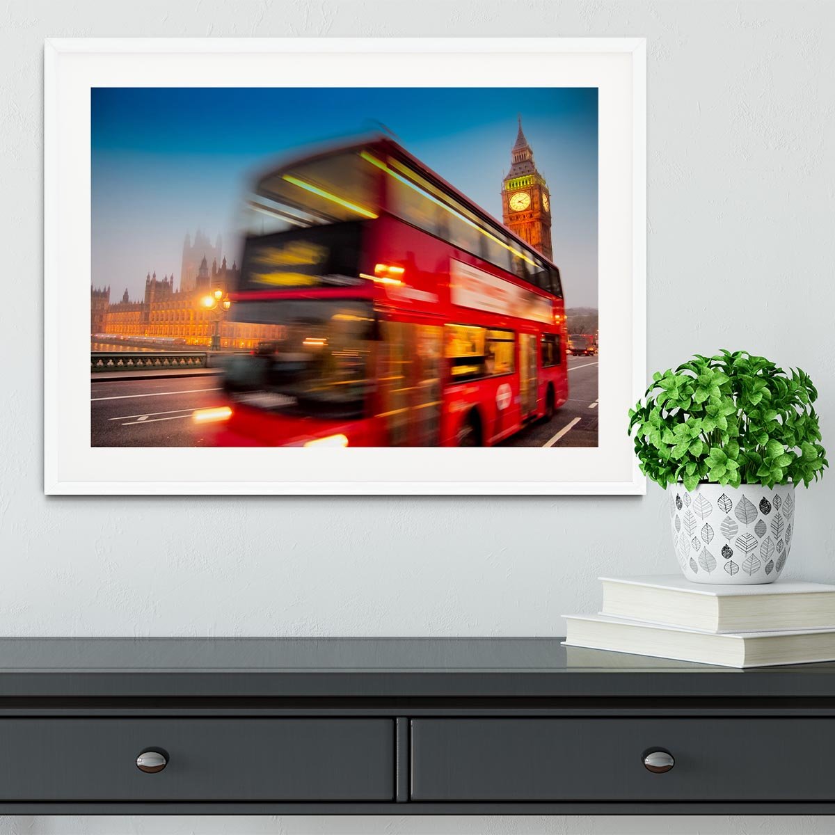 Houses Of Parliament red double-decker bus Framed Print - Canvas Art Rocks - 5