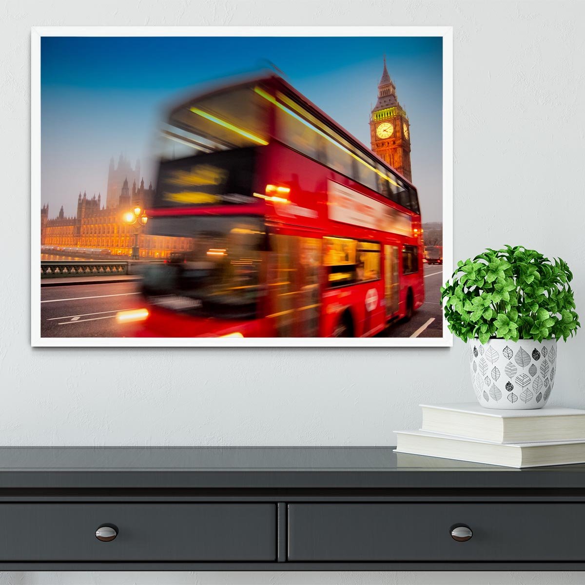 Houses Of Parliament red double-decker bus Framed Print - Canvas Art Rocks -6