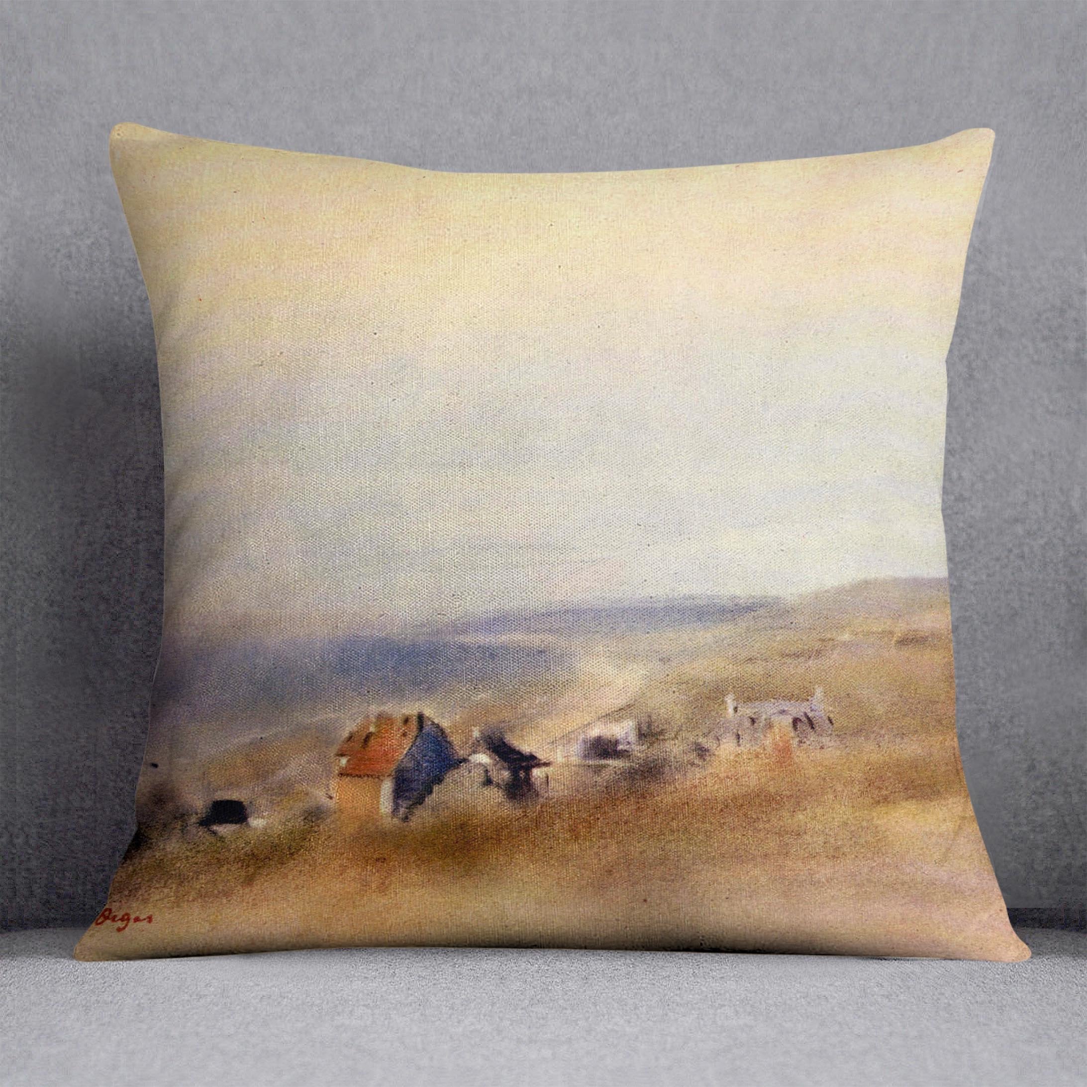 Houses on cliffs above a bay by Degas Cushion