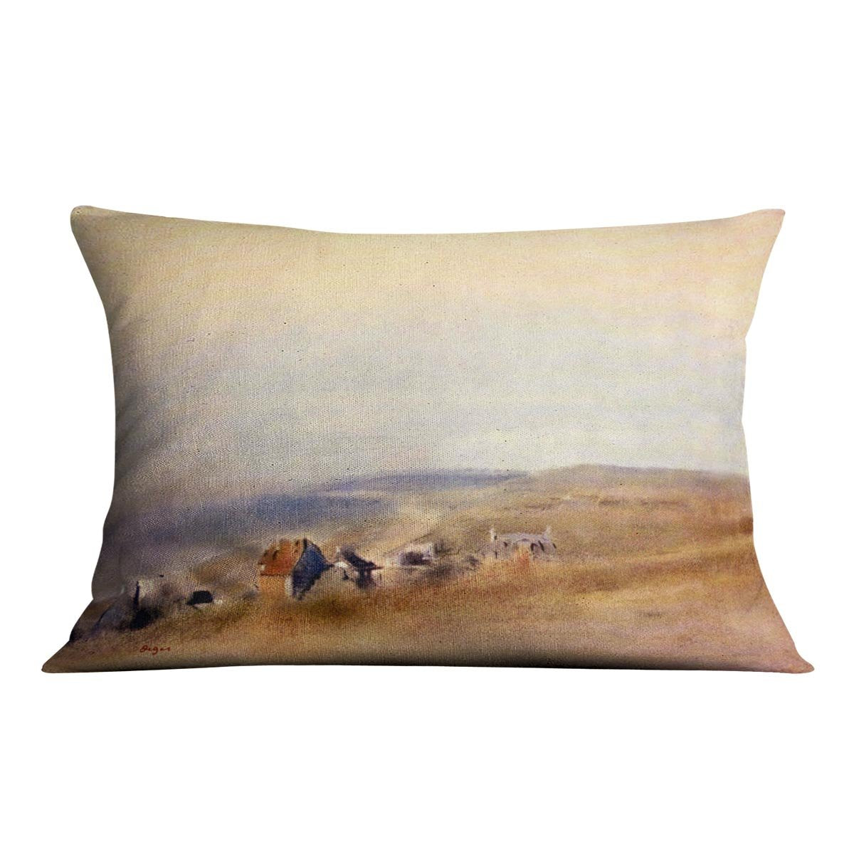 Houses on cliffs above a bay by Degas Cushion